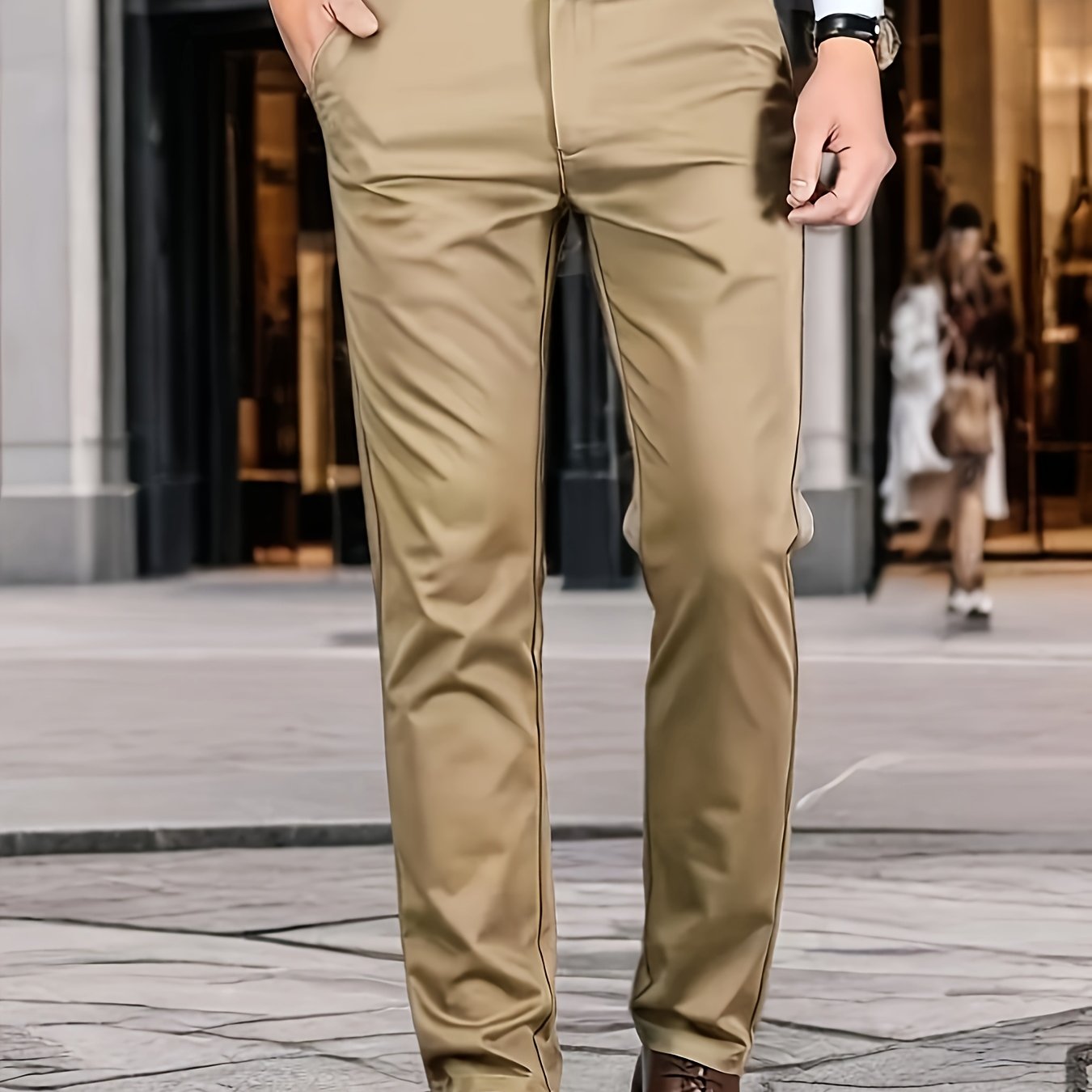 Pantalones de vestir de color sólido para hombres, con tela elástica, para negocios y ocasiones formales