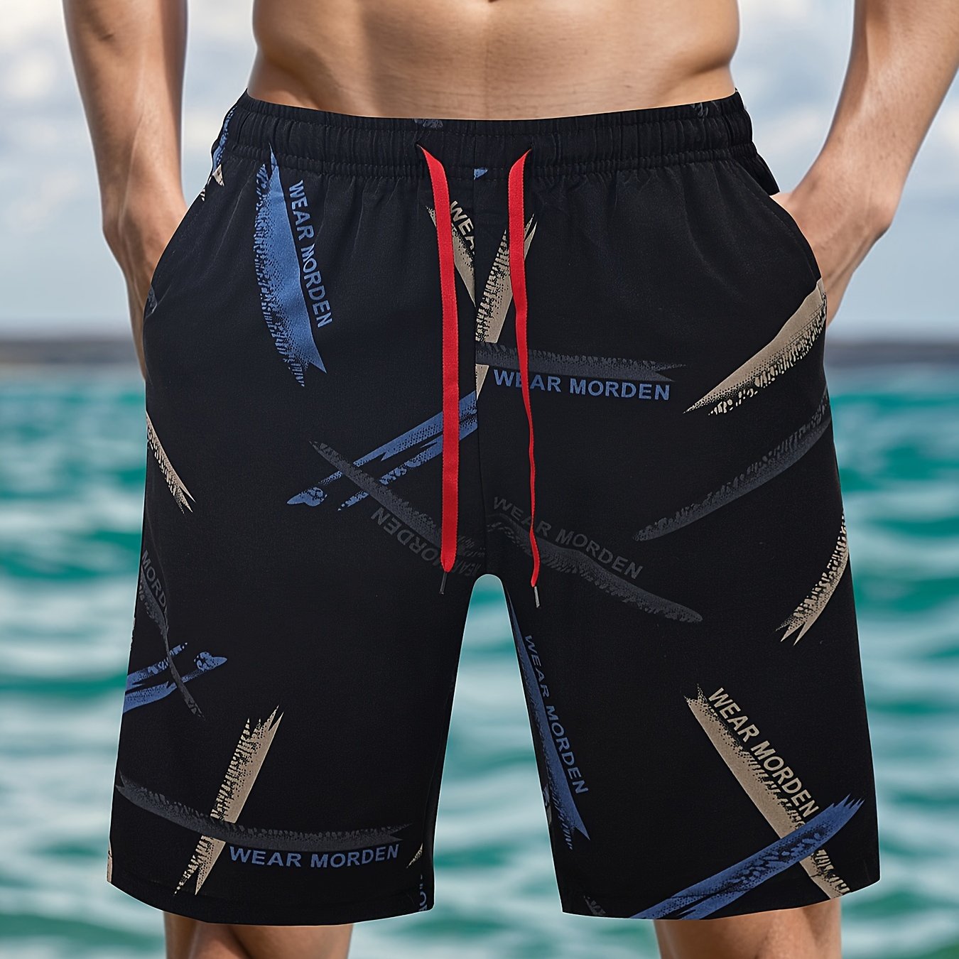 Men's Summer Knee-Length Shorts Breathable Polyester Spandex with Unique Print
