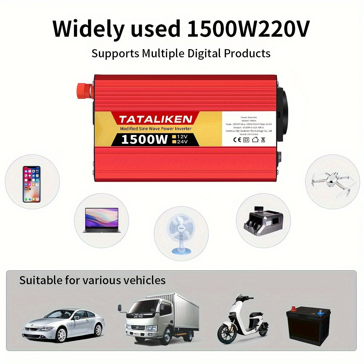 Inversor de coche de alta potencia de 12V a 220V 2500W 600W para cargar teléfonos y tablets