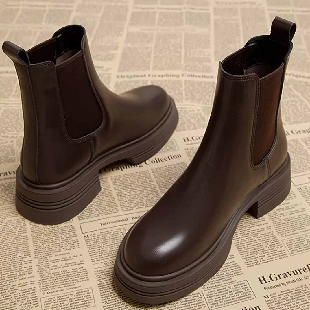 Women's Chelsea Ankle Boots Solid Color PU Round Toe All-Season Slip-On