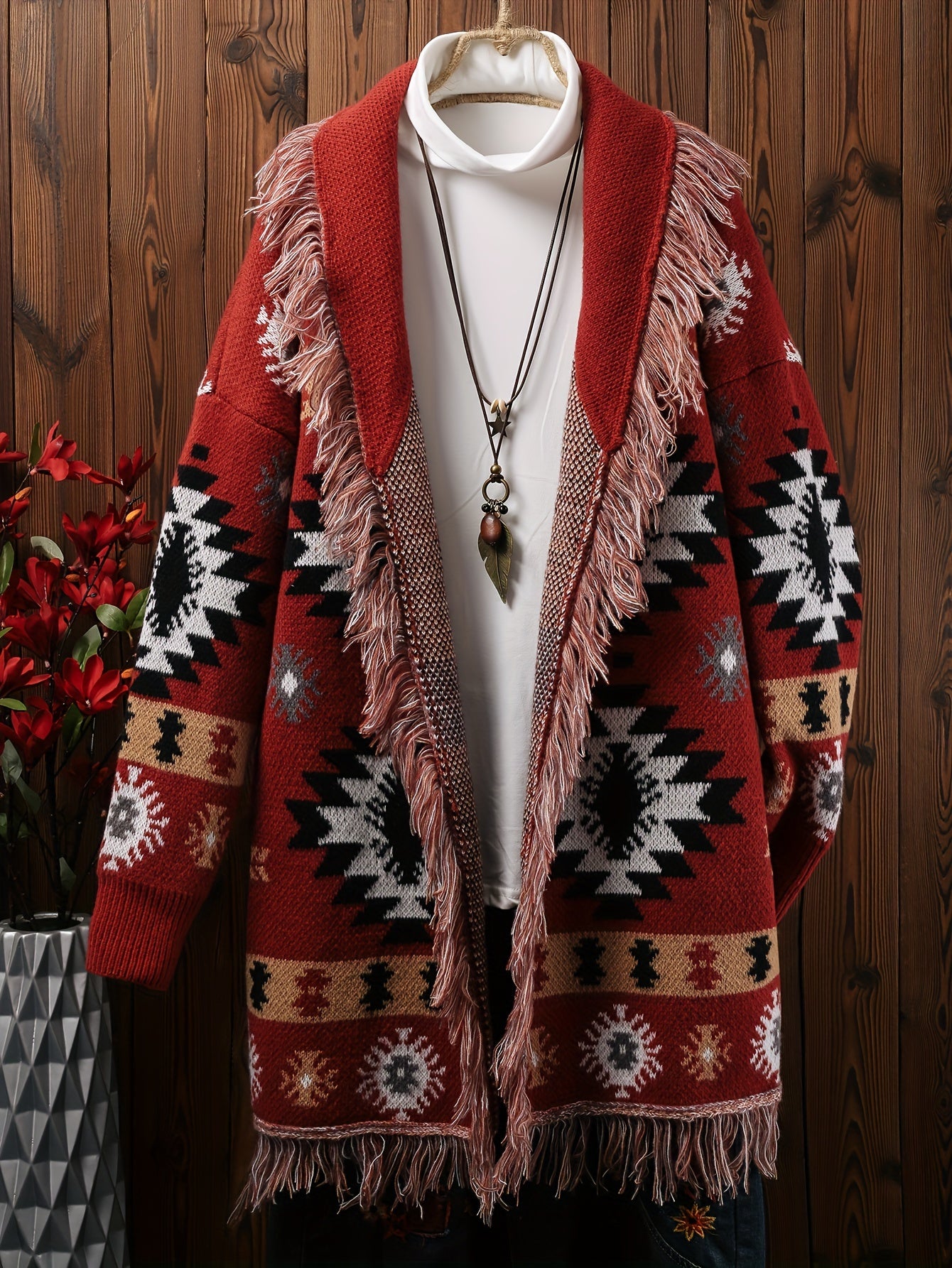 Plus Size Knit Cardigan with Tassels Open Front Long Sleeve Fall Winter Women's Clothing