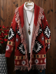 Plus Size Knit Cardigan with Tassels Open Front Long Sleeve Fall Winter Women's Clothing