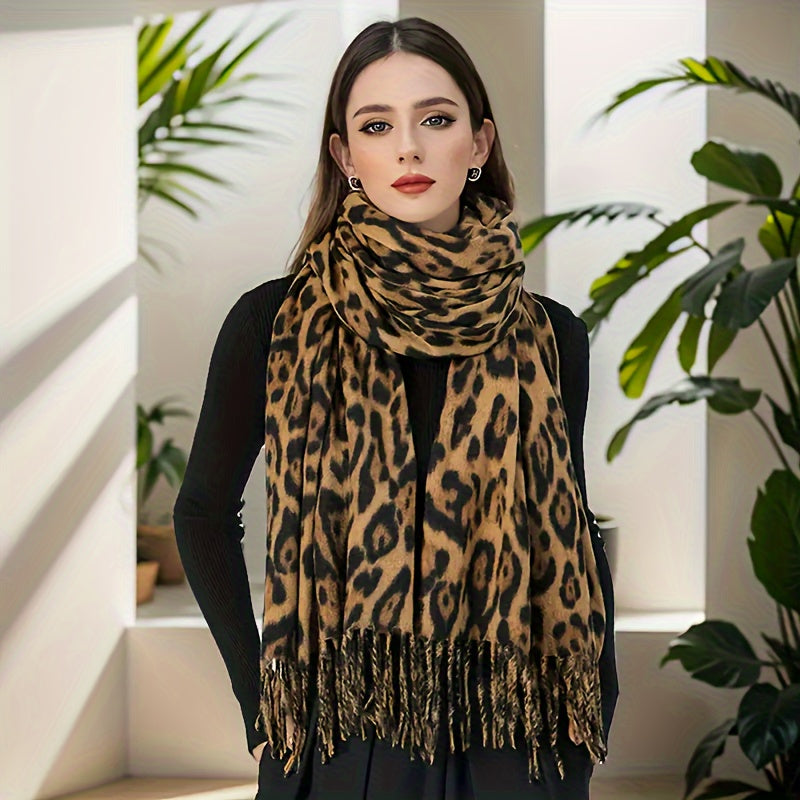 Ayollar uchun Leopard bosma fleece sharf, kundalik tashriflar uchun issiq shalvar