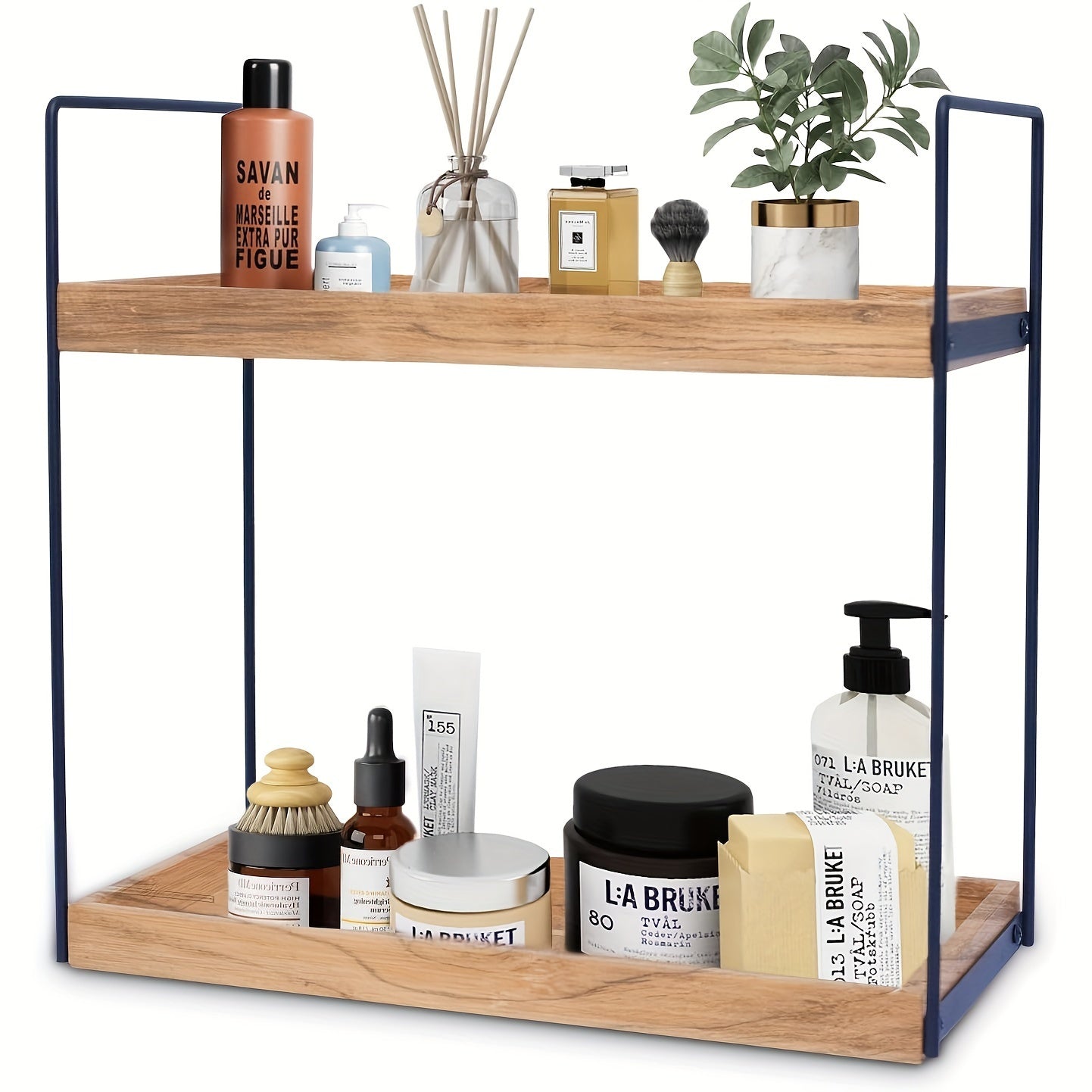 2/3-Tier Solid Wood and Metal Display Rack for Kitchen Bathroom Countertop Organizer