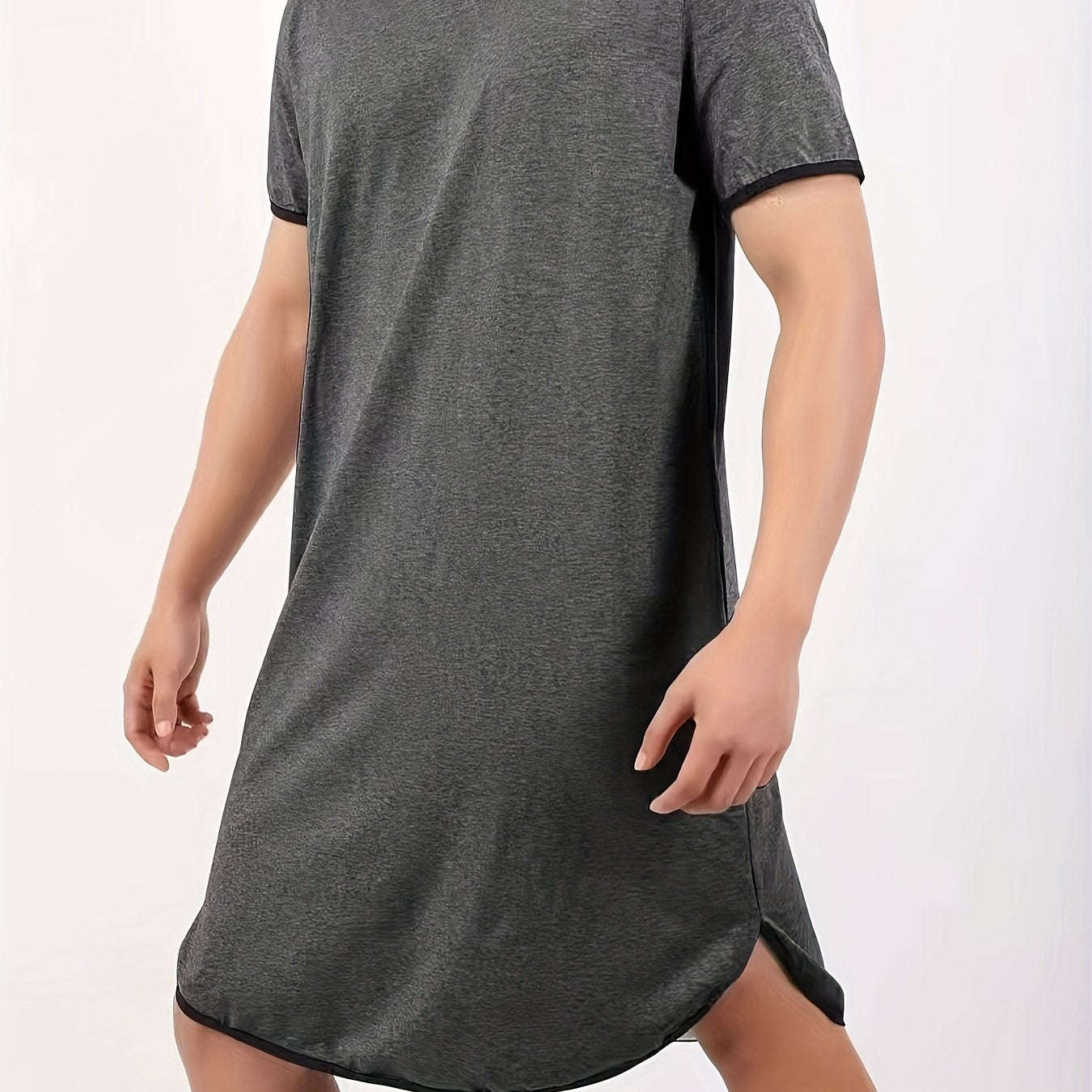 Men's Summer Stretch V-Neck Knee-Length Sleepwear Robe in Solid Color