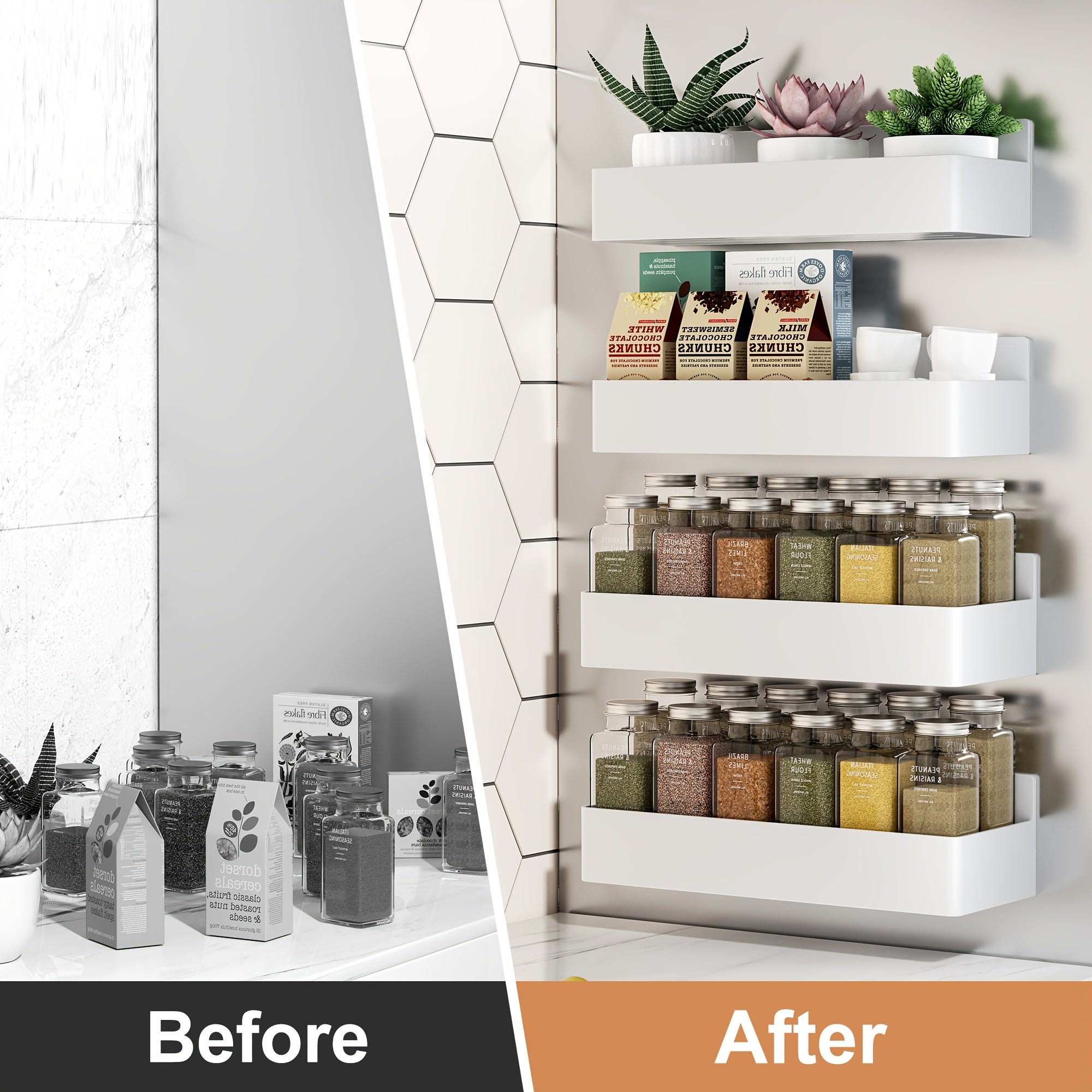 6pcs Magnetic Spice Rack Set Plastic Wall-Mounted Organizer for Refrigerator Oven