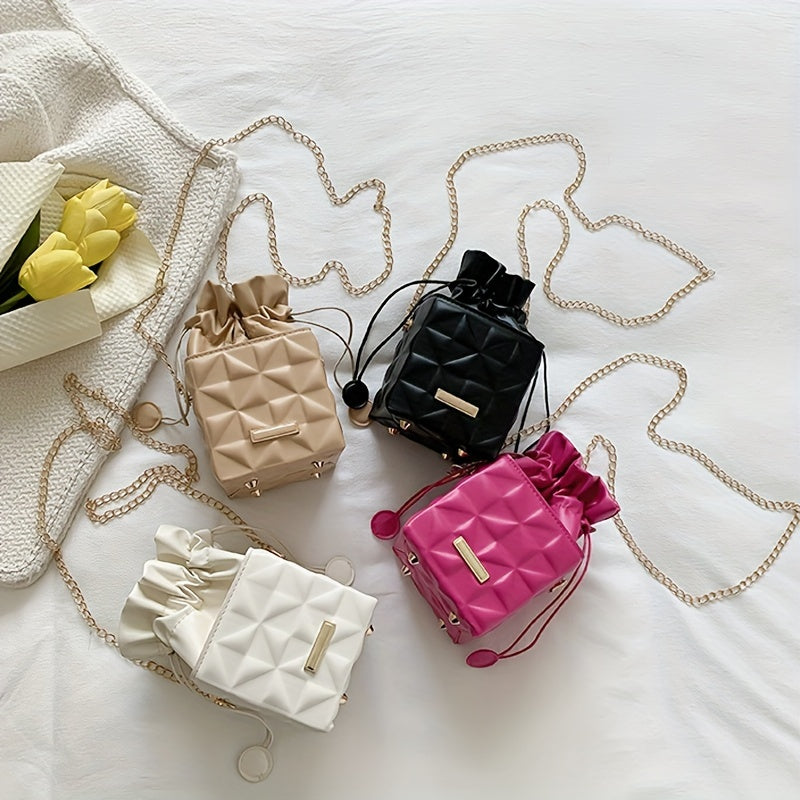 Small Square Bag with Diamond Grid Pattern Chain Strap PU Mini Bag for Women