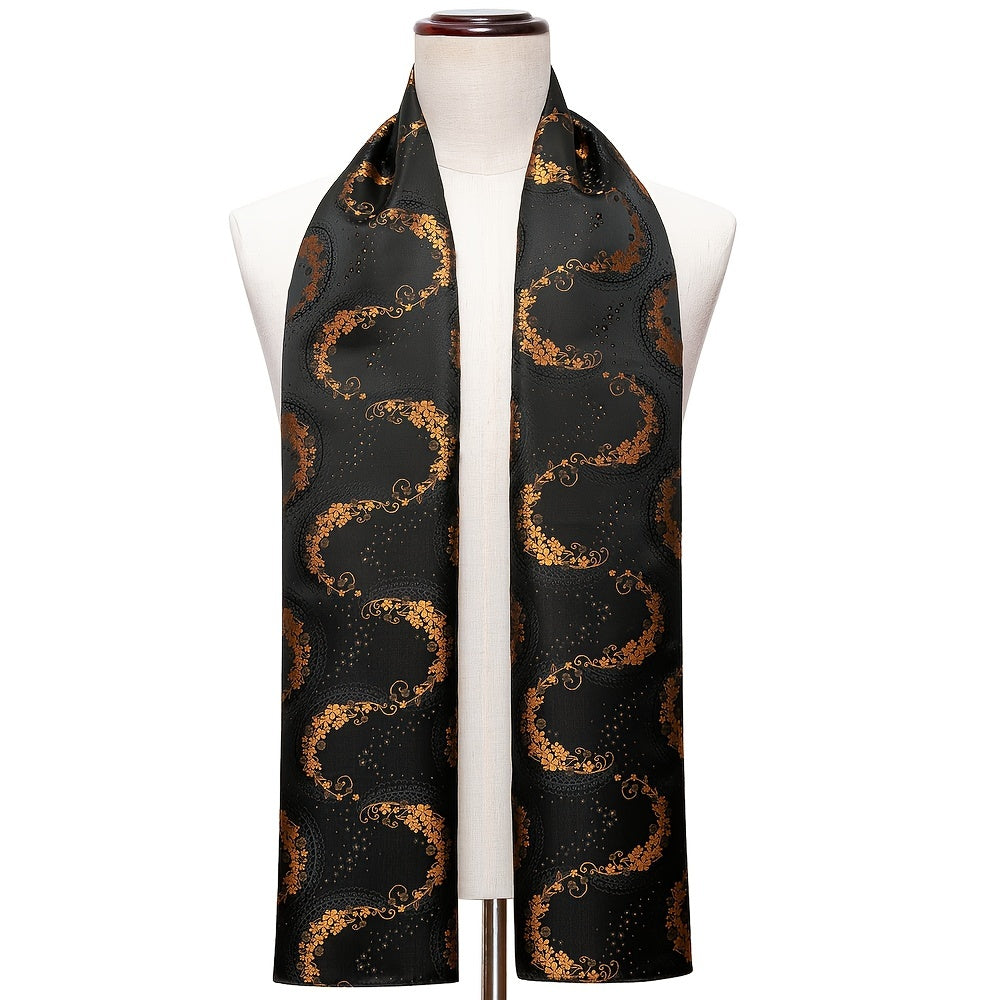 Men's Black Jacquard Paisley Floral Scarf for Autumn Winter