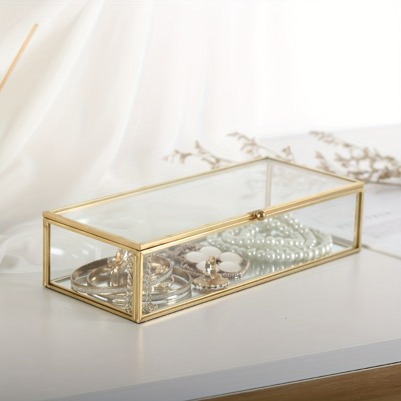 Прямоугольная стеклянная шкатулка для украшений с 1 отделением для браслетов, ожерелий и помад