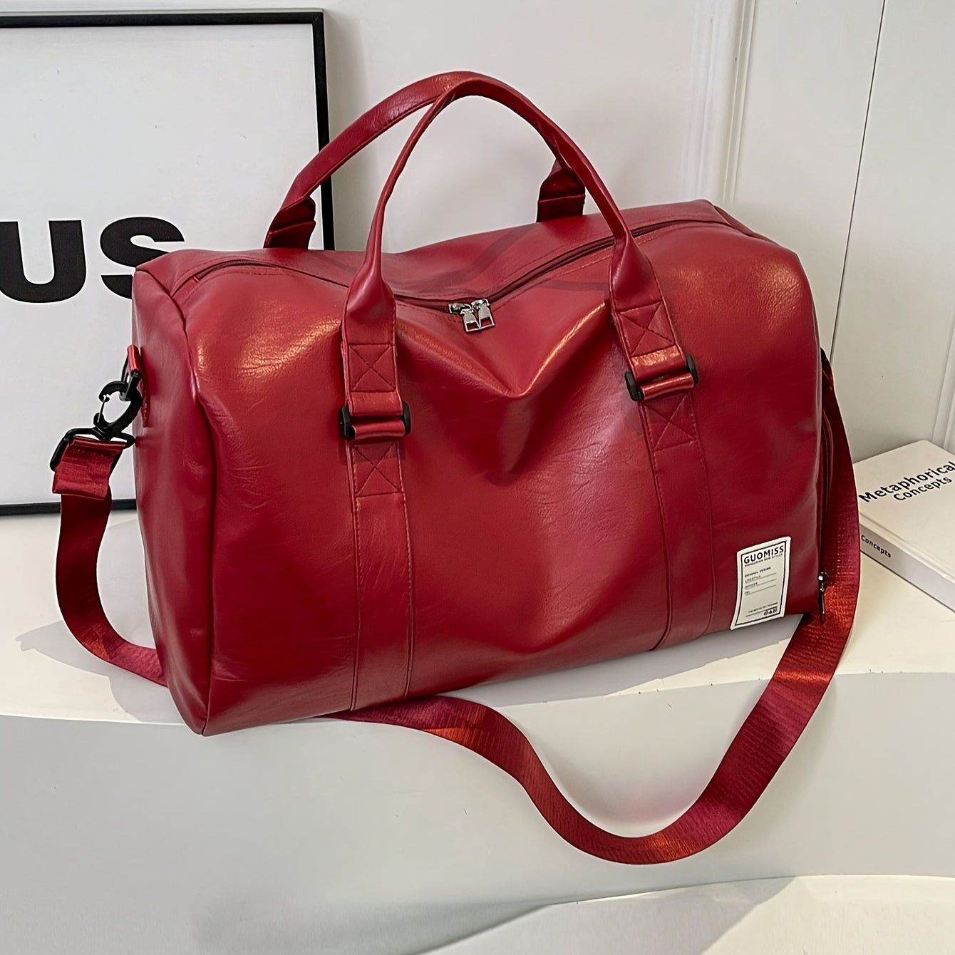 Large Capacity PU Duffel Bag with Wet Dry Separation Shoe Compartment for Travel Gym and Business