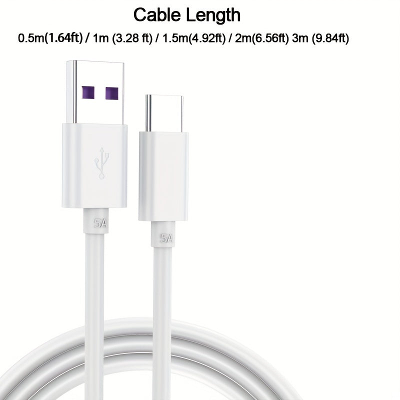 65W USB C Fast Charging Cable for Mobile Phones Data Transfer Durable Flat PVC