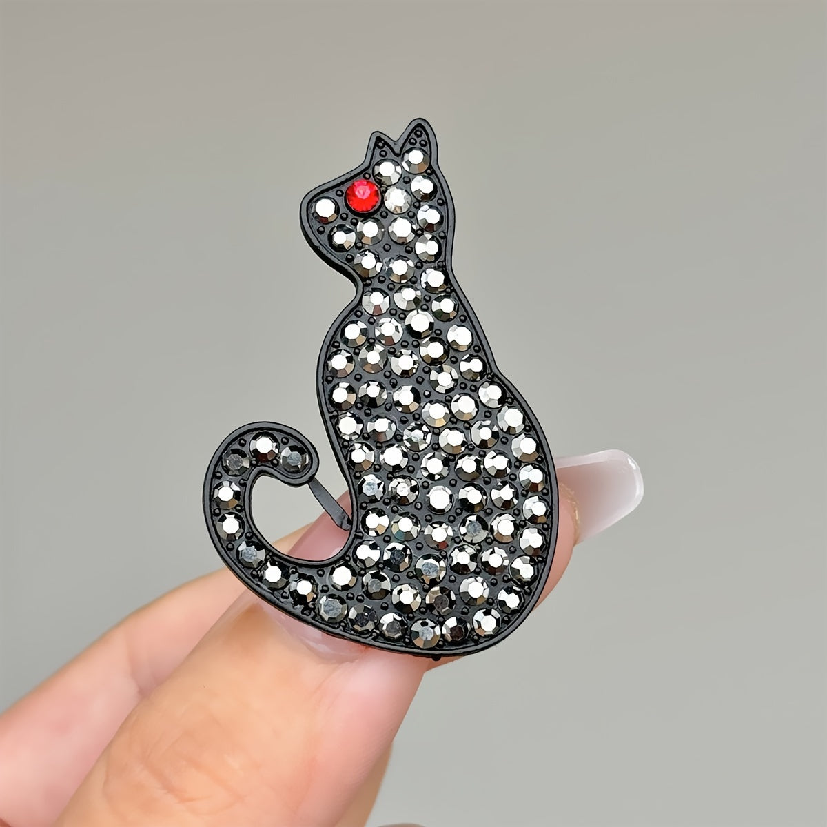 Pin de solapa de gato con rhinestones negros, broche de aleación para blazers y abrigos, otoño e invierno
