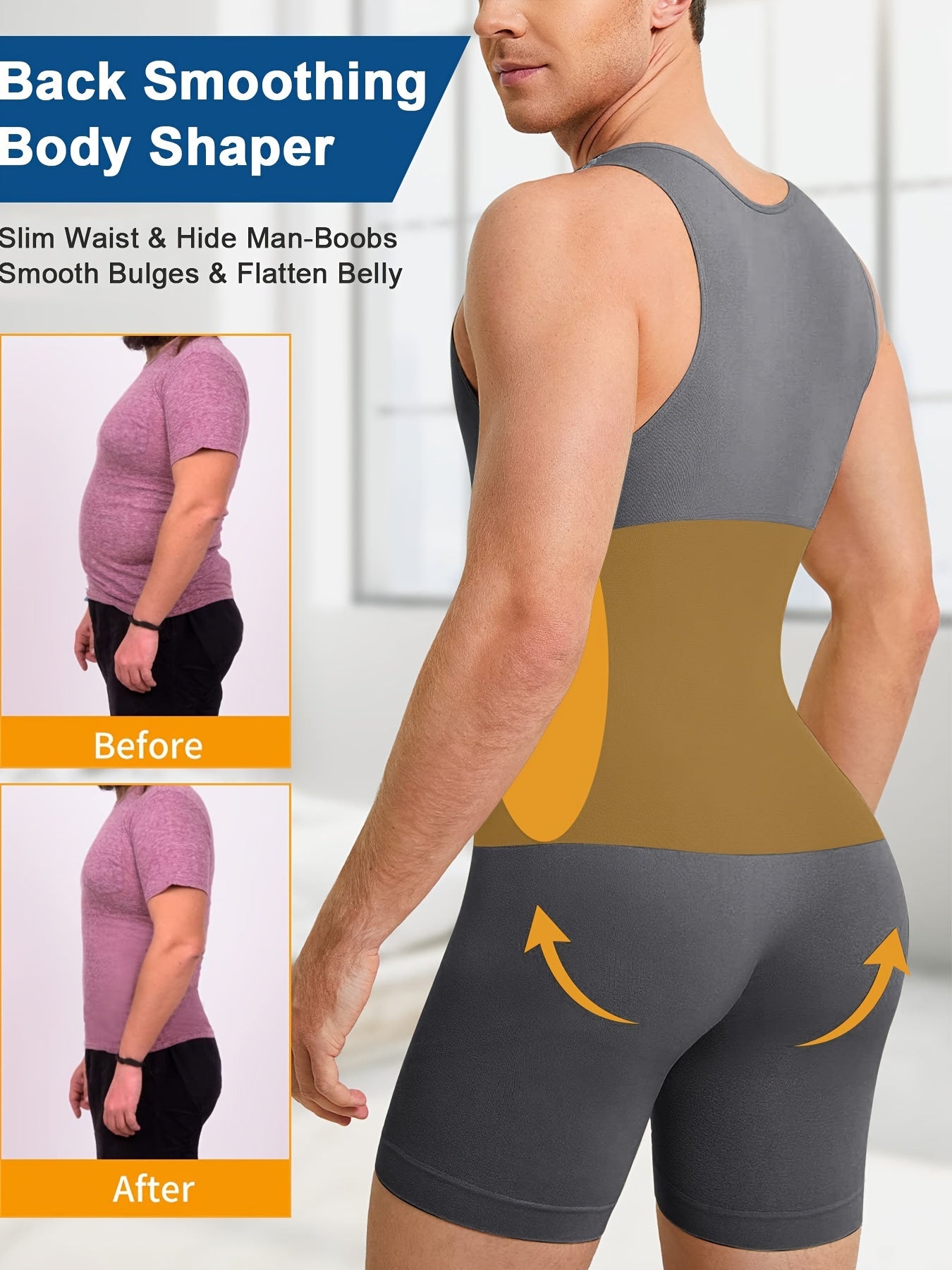 Body atlético ajustado para hombres con control de abdomen y diseño que deja los hombros al descubierto en azul royal, de nylon y spandex de alta elasticidad, para recuperación fitness en todas las estaciones