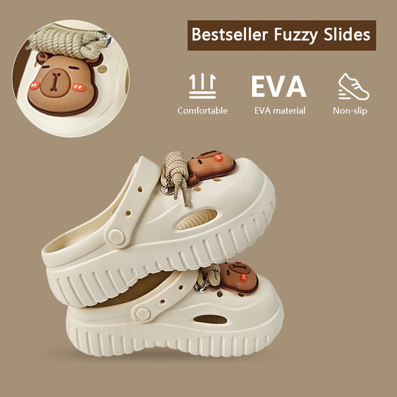 Women's EVA Clogs With Cartoon Capybara Pattern Slip-On Beach Shoes
