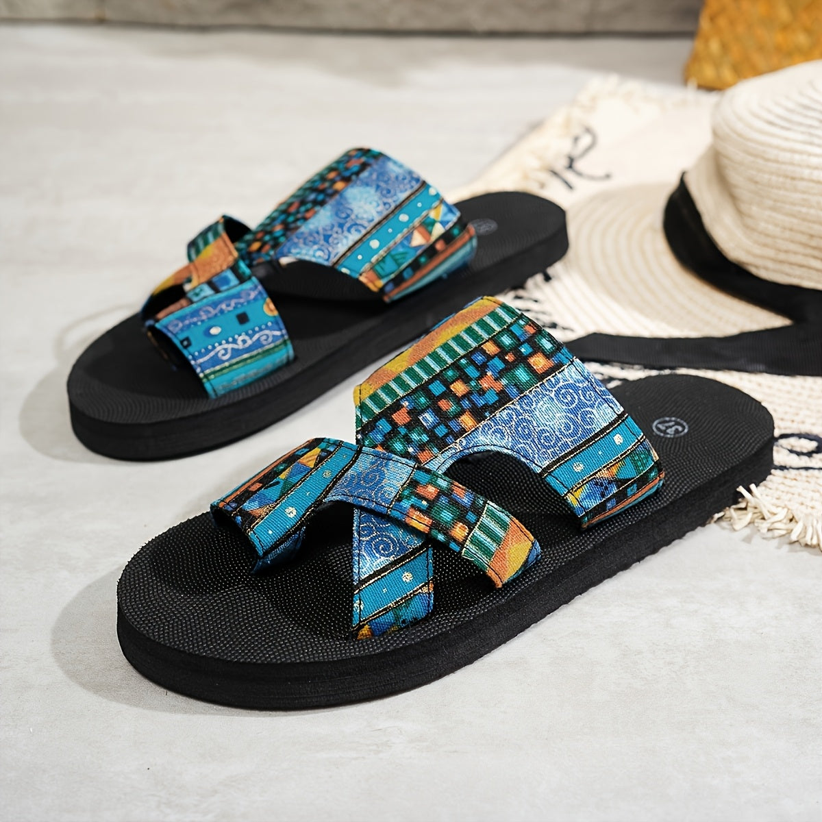 Women's Bohemian Mesh Slip-On Sandals Open-Toe Summer Beach Flats