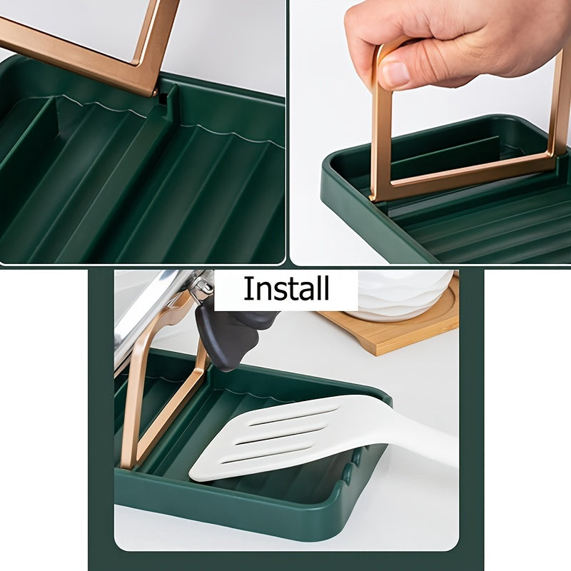 Foldable Kitchen Utensil Holder with Lid Stand, Plastic Organizer for Cooking Spoons and Spatulas