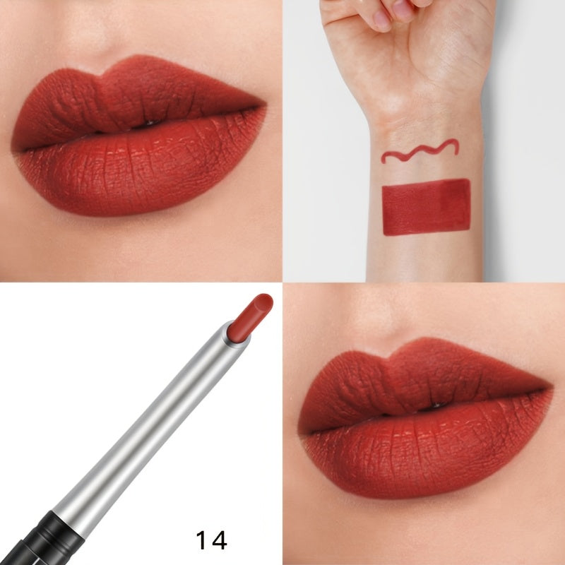 Lápiz delineador de labios mate impermeable para mujer, rojo, contorno, lápiz de labios de larga duración