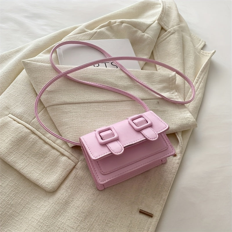 Women's Mini Crossbody Bag in White and Black with Buckle Closure and Polyester Lining