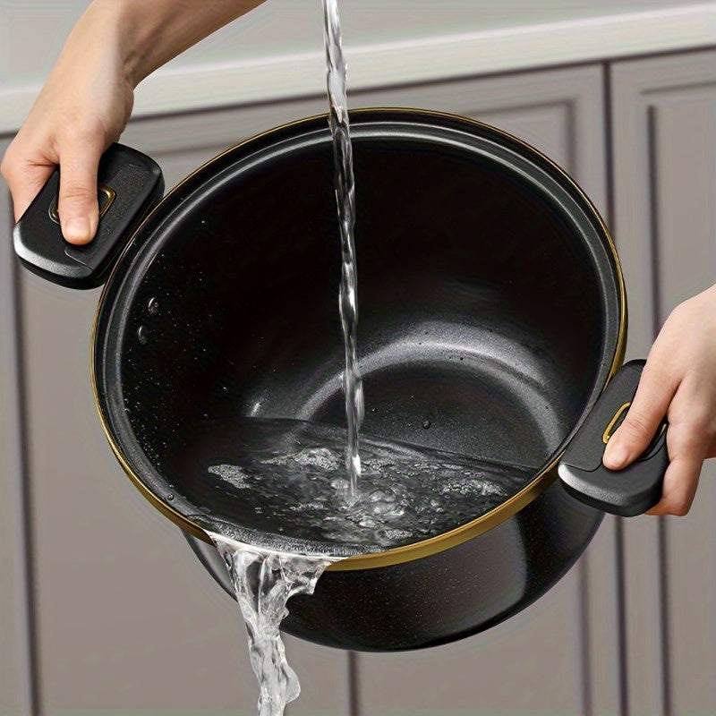 Large capacity enamelled cast iron stockpot with lid double handles knobs for quick cooking