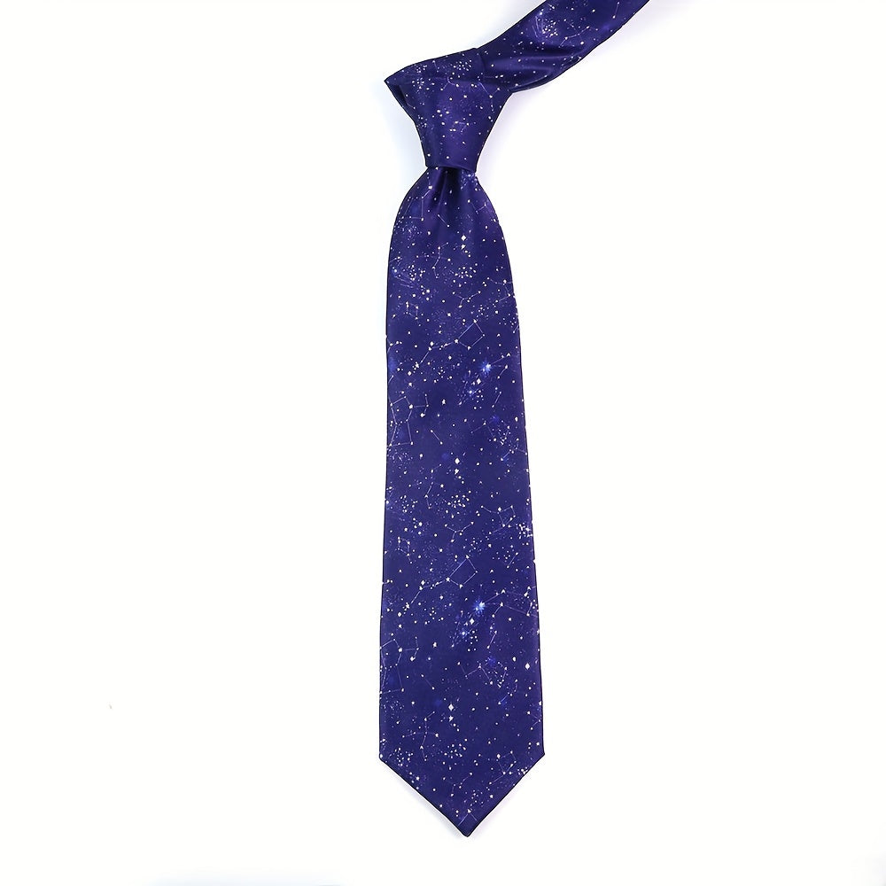 Silk-Like Printed Tie with Airplanes Planets Symbols Musical Notes Footballs for School Work Party