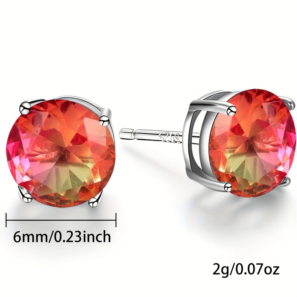 Women and Teen Girls Sterling Silver Tourmaline Earrings Multi-Color 6.78mm