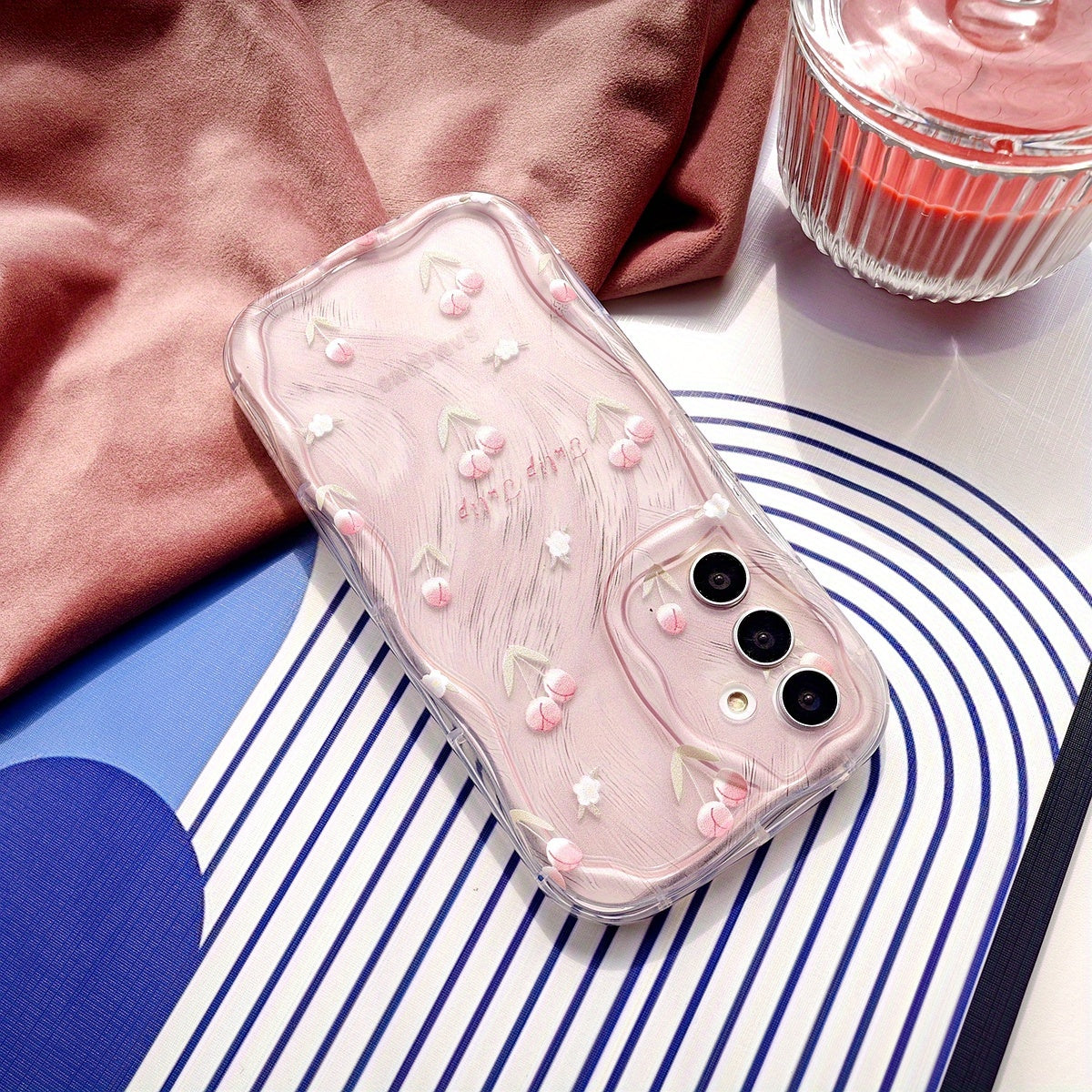 Розовый чехол для телефона из пряжи с узором из маленьких цветов-тюльпанов для Samsung, Infinix, Oppo, Vivo