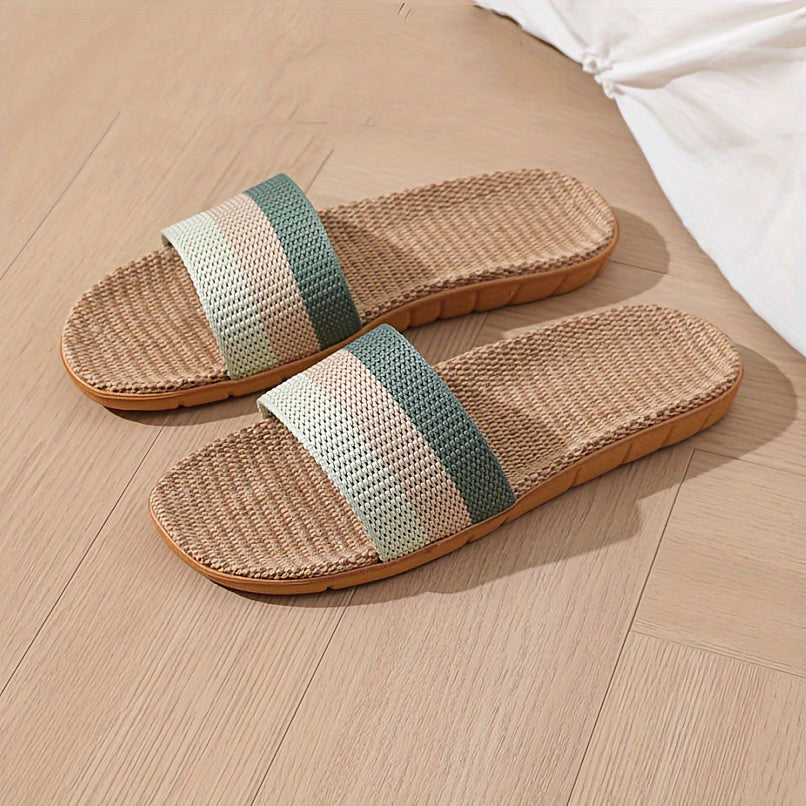 Women's Colorblock Linen Slip-On House Slippers Lightweight Breathable