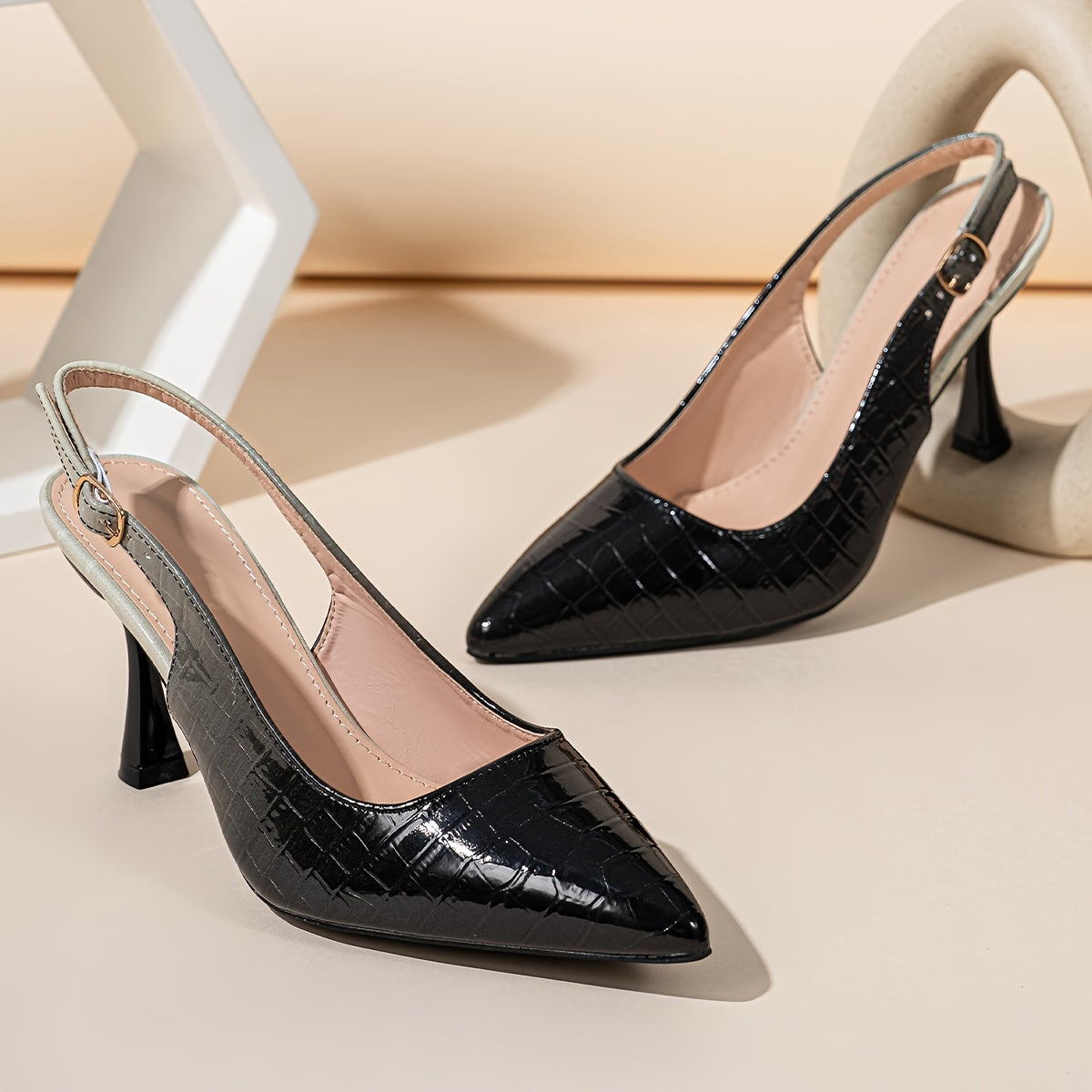 Women's Pointed Toe Slingback Pumps Gradient High Heels Croc-Embossed