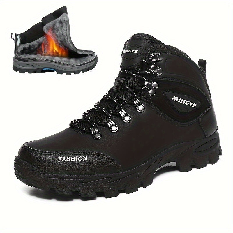 Men's High Top Hiking Boots with Plush Lining Non-Slip Sole Durable for Winter