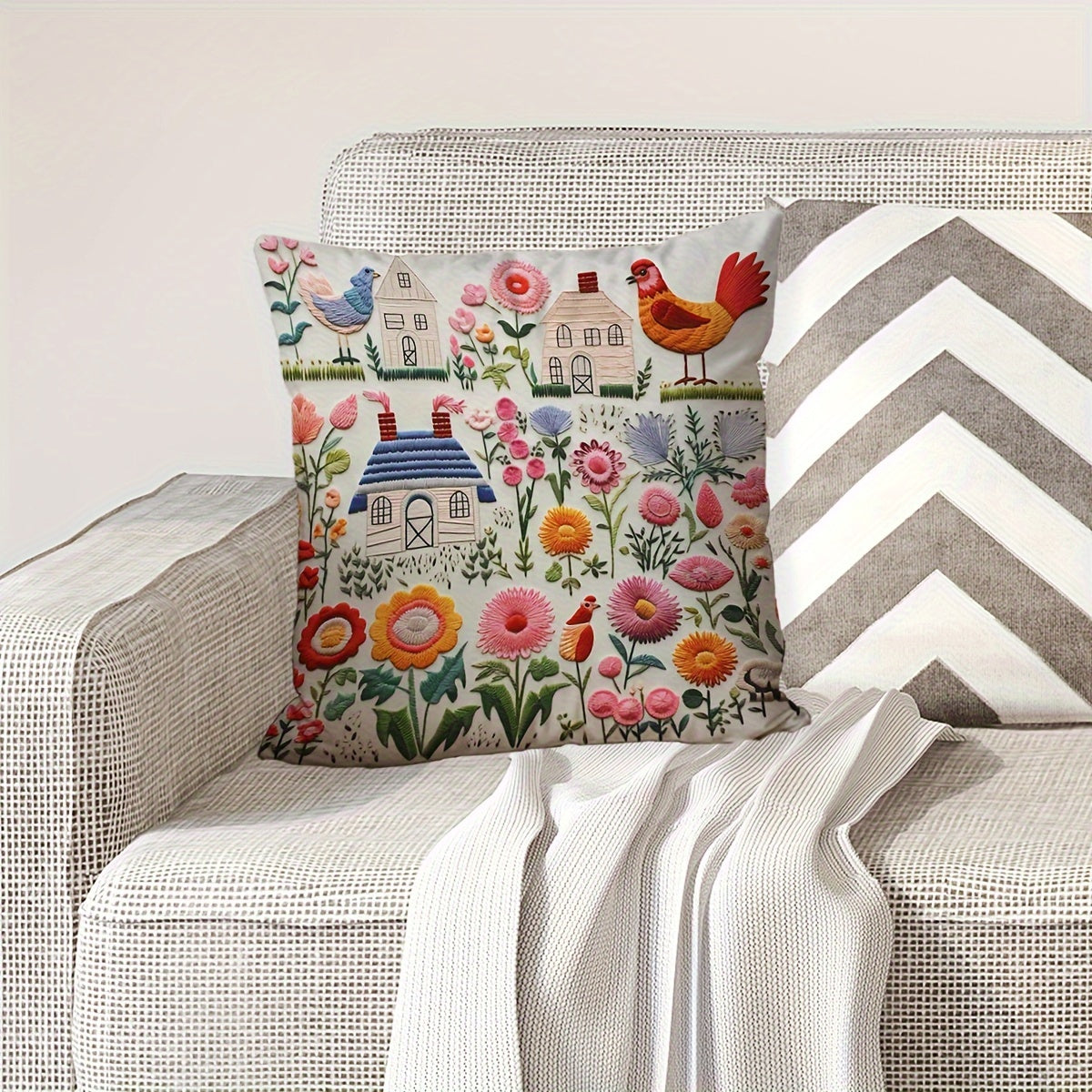 Современная цветочная цифровая печать на наволочке для подушки с застежкой на молнии, только ручная стирка, изготовлена из полиэстера - идеально подходит для декора гостиной и спальни.