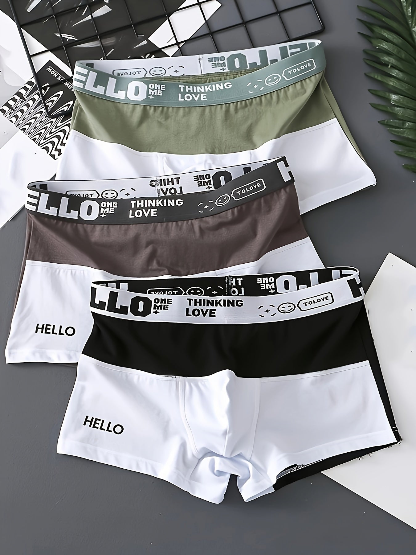 Men's Cotton Blend Boxer Briefs Set of 3 Color Block Breathable Casual Underwear
