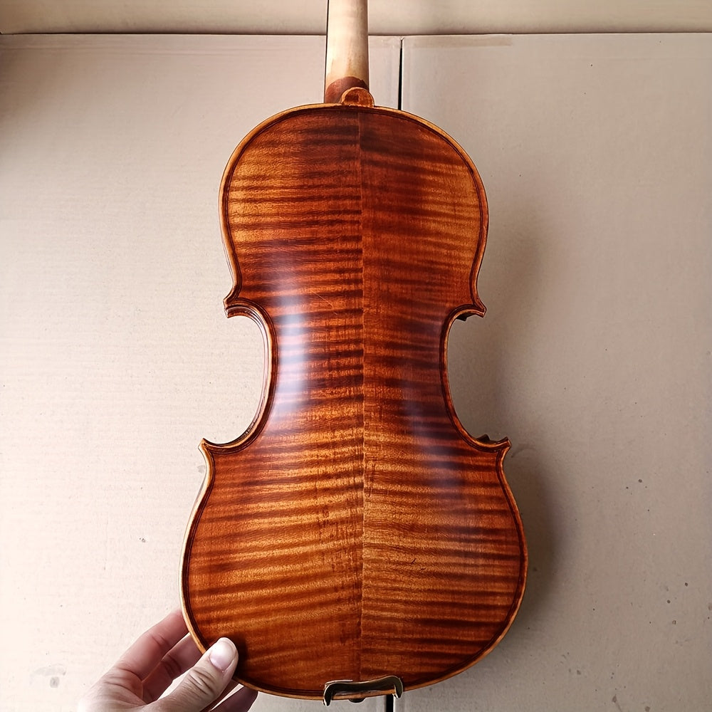 To'liq skripka ansambli klassik dizayn va nozik hunarmandchilik bilan, L&K K-10 Tiger Stripe Maple Wood Skripka to'plami, 4/4 to'liq o'lcham 1716 nusxasi, Zaytun jigarrang, Spruce ustki, Ebony kiradi.