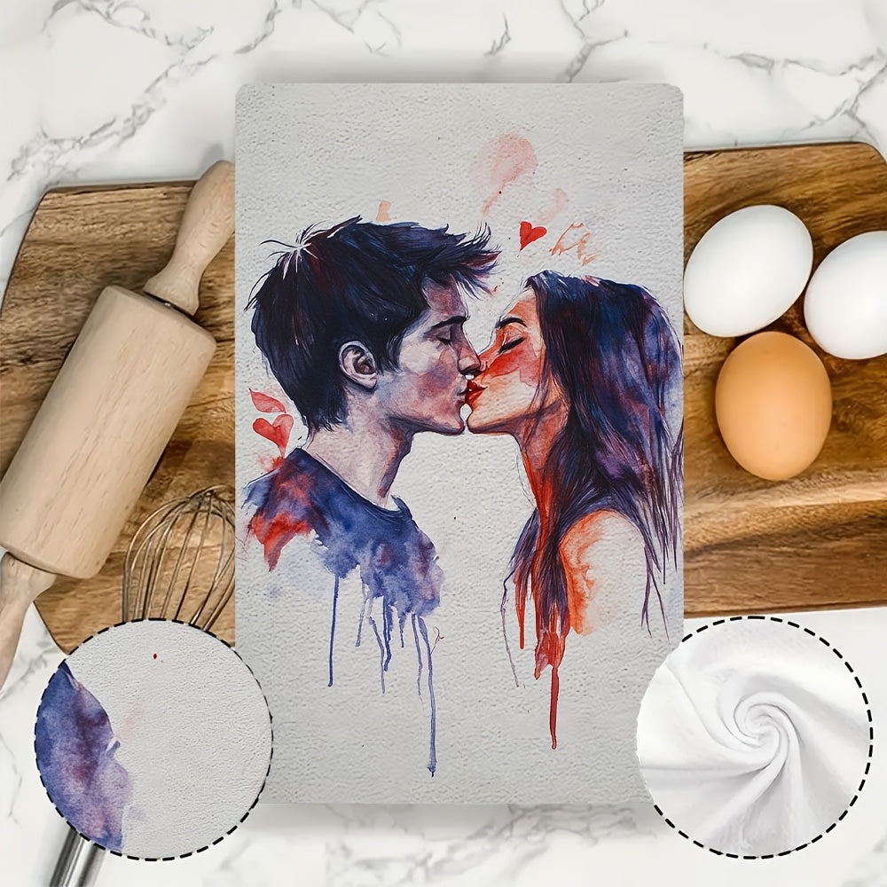 Set Of 2 Valentine Kiss Kitchen Towels, Ultra-Soft, Absorbent, 16x24 Inches