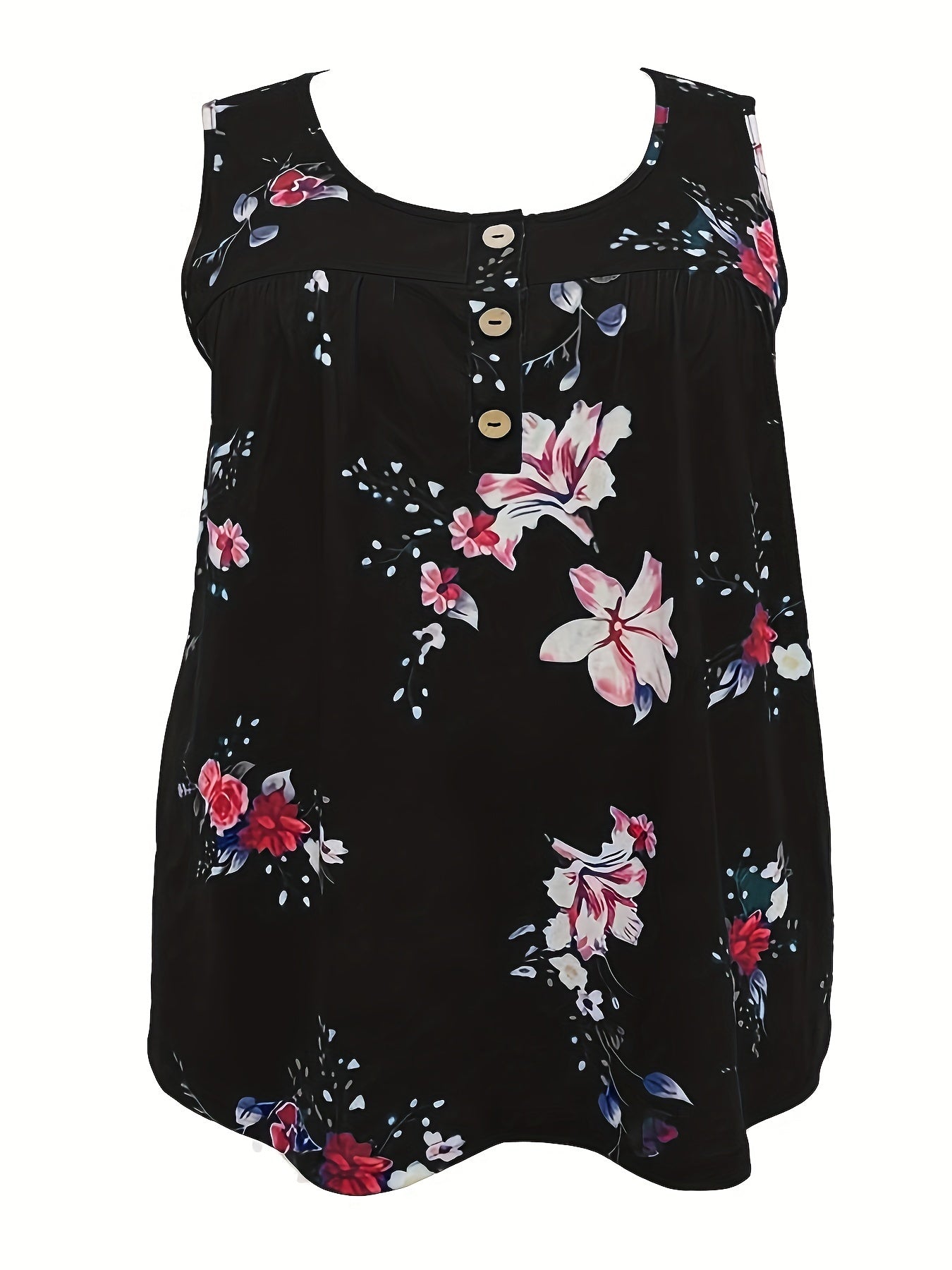 Plus Size Floral Print Tank Top Sleeveless Summer Casual Women