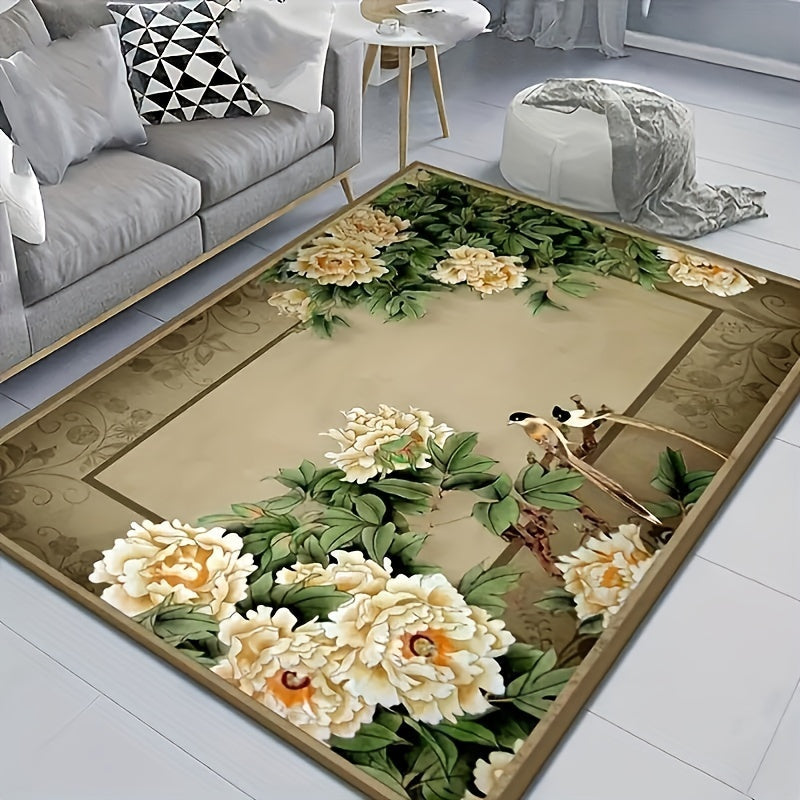 Traditional Floral Area Rug Non-slip Waterproof Machine Washable for Living Room Bedroom Outdoor Yard