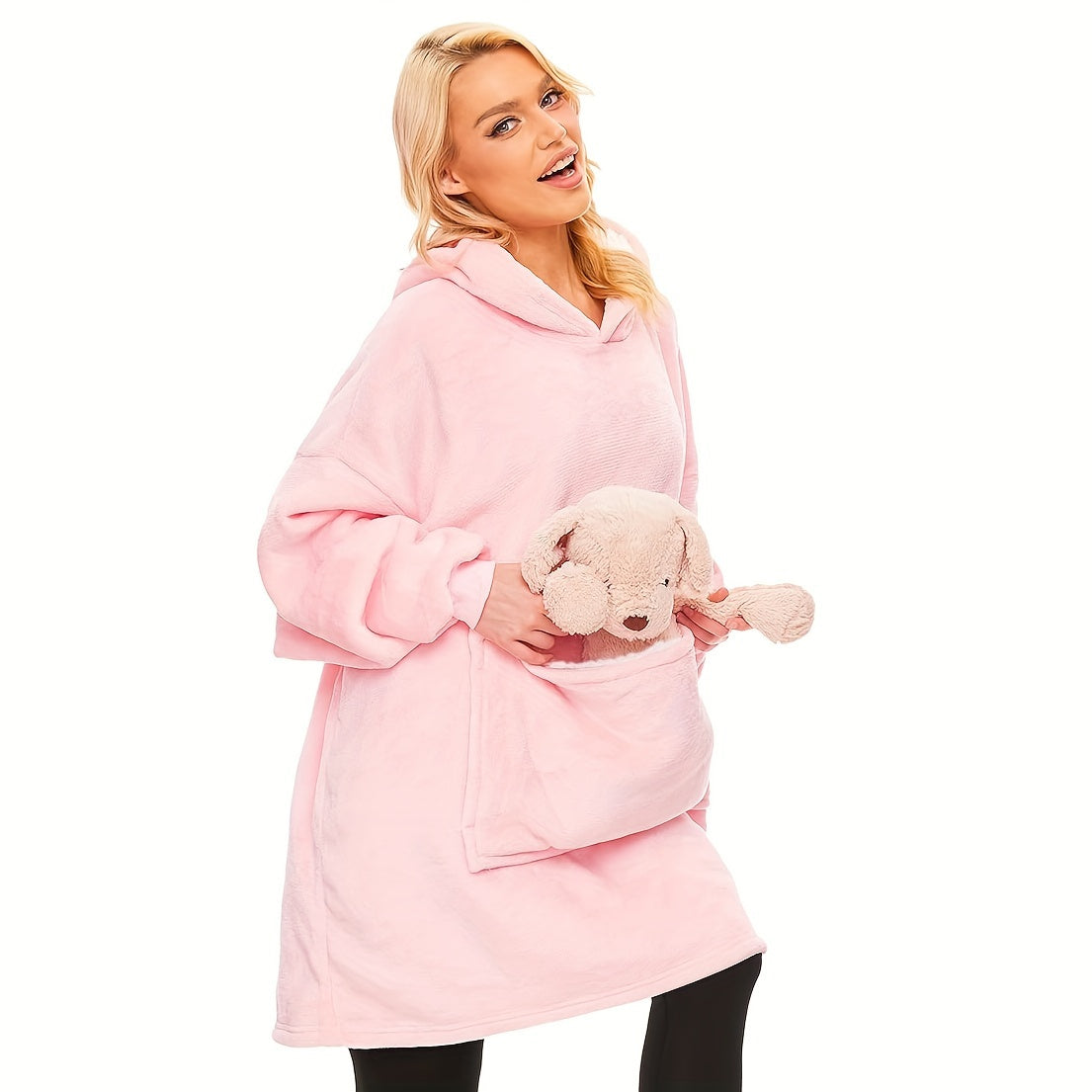 Black Flannel Hooded Blanket Reversible Large Pocket Cozy Indoor Outdoor