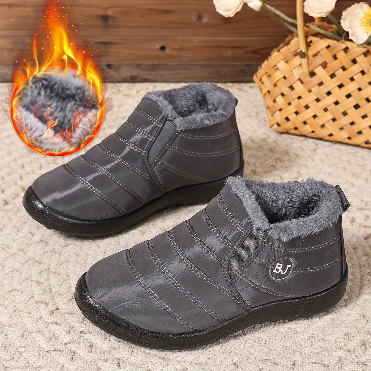 Женские зимние снегоступы с флисовой подкладкой, без шнурков, с противоскользящей подошвой из EVA