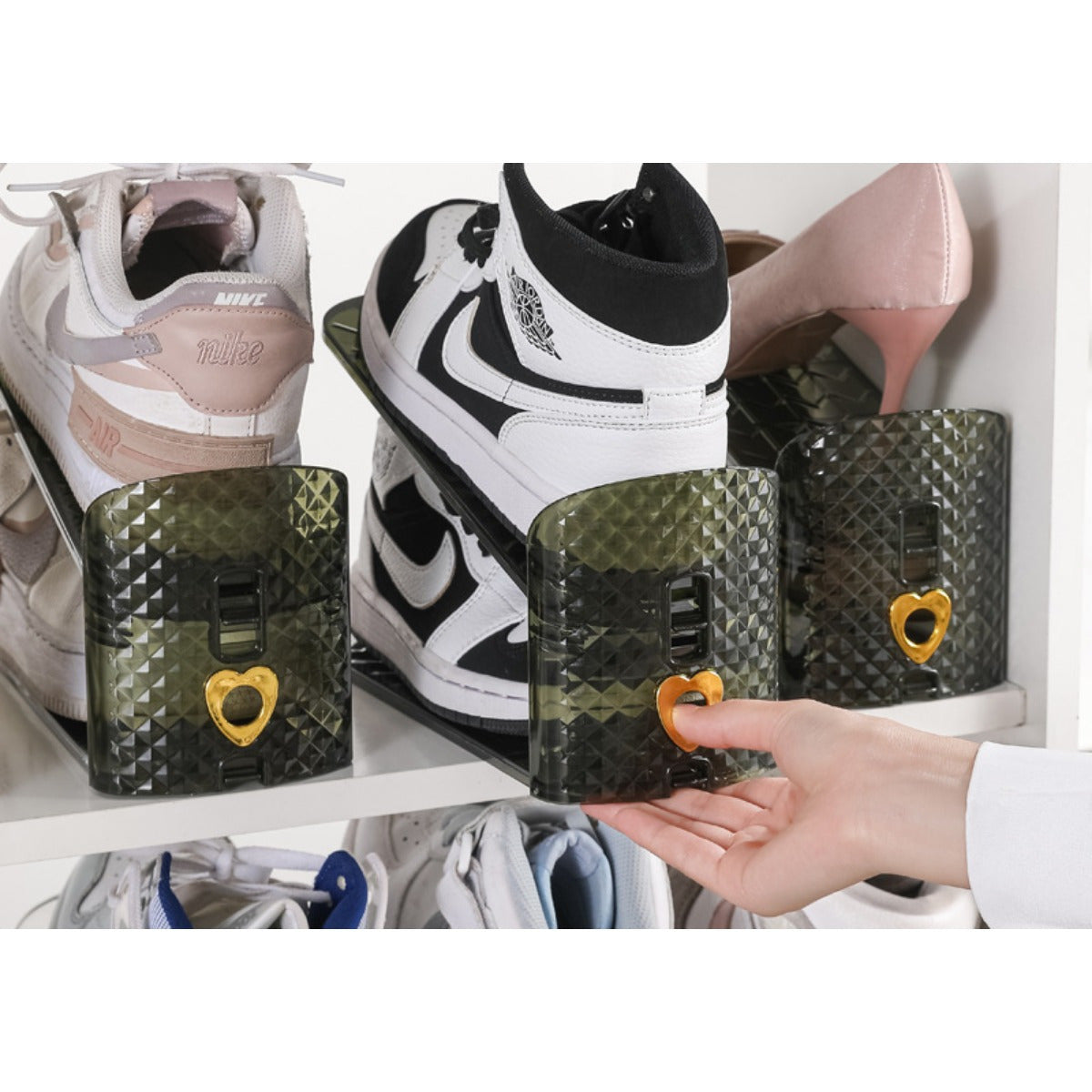 Регулируемая двойная пластиковая полка для обуви с экономящей пространство конструкцией для гостиной - неэлектрический напольный органайзер для обуви без дерева - решение для хранения обуви