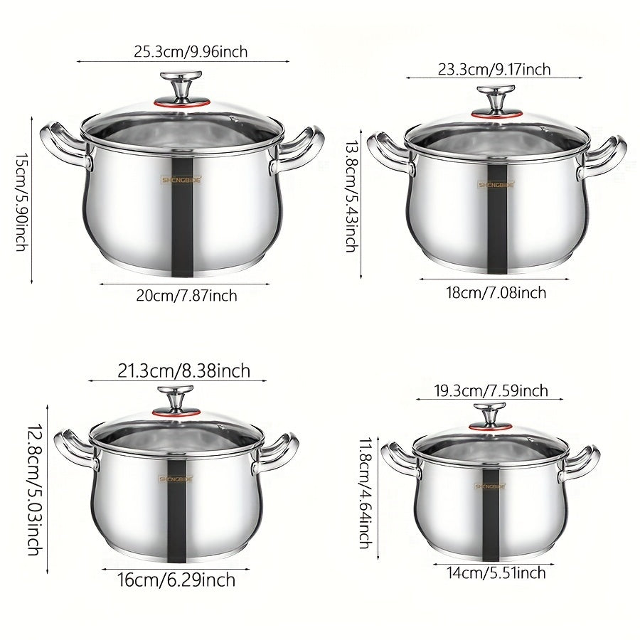 8-Piece Stainless Steel Cookware Set with Lids for Soup, Pasta, and Seafood