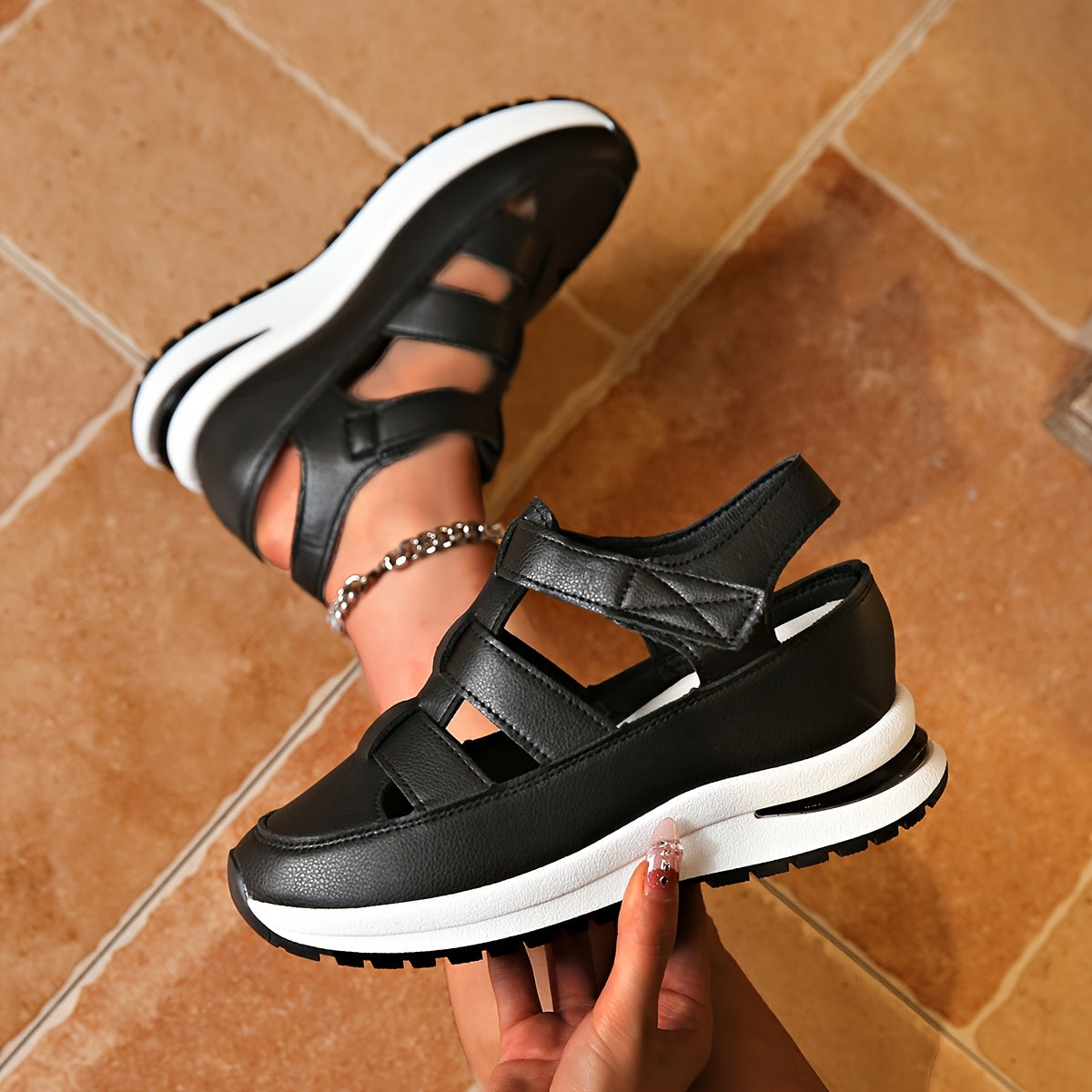 Women's Wedge Sandals Summer Casual Platform Heel Breathable Fastener Closure White Faux Cover