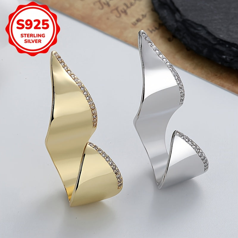 Women's Silver Ring with Irregular Geometric Synthetic Zirconia Inlay