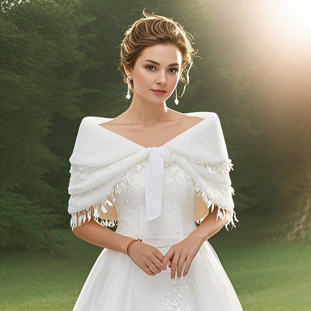 Luxury Three-Layer Tassel Bridal Shawl for Autumn Winter Weddings