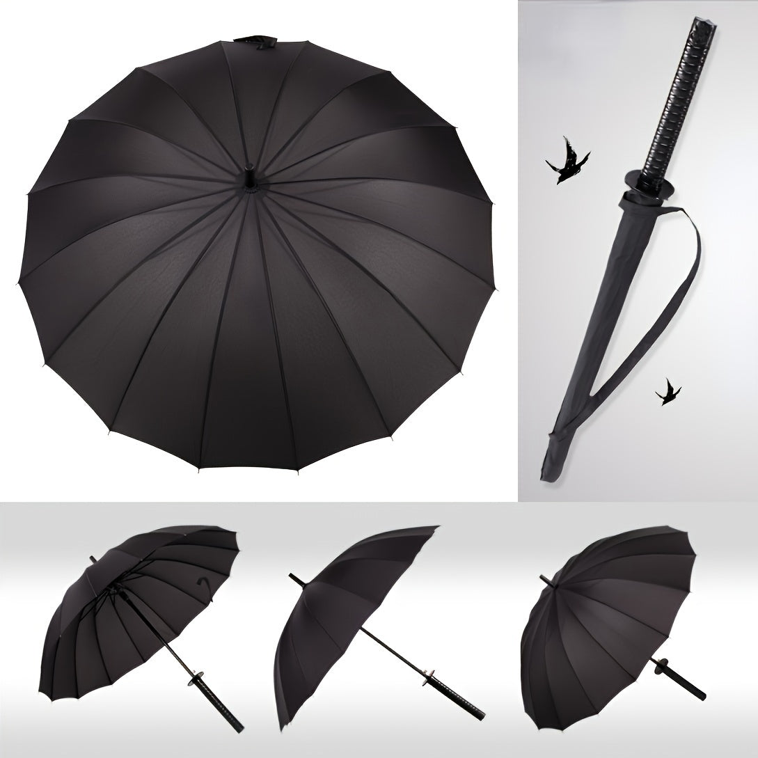 24-Bone Samurai Sword Handle Umbrella Automatic Foldable Casual Iron Shaft 170T Ripstop