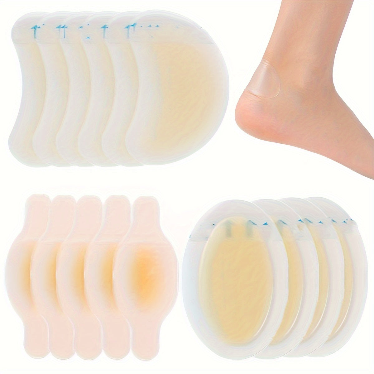 15pcs Transparent Gel Blister Covers for Heels Feet Toes with Markings
