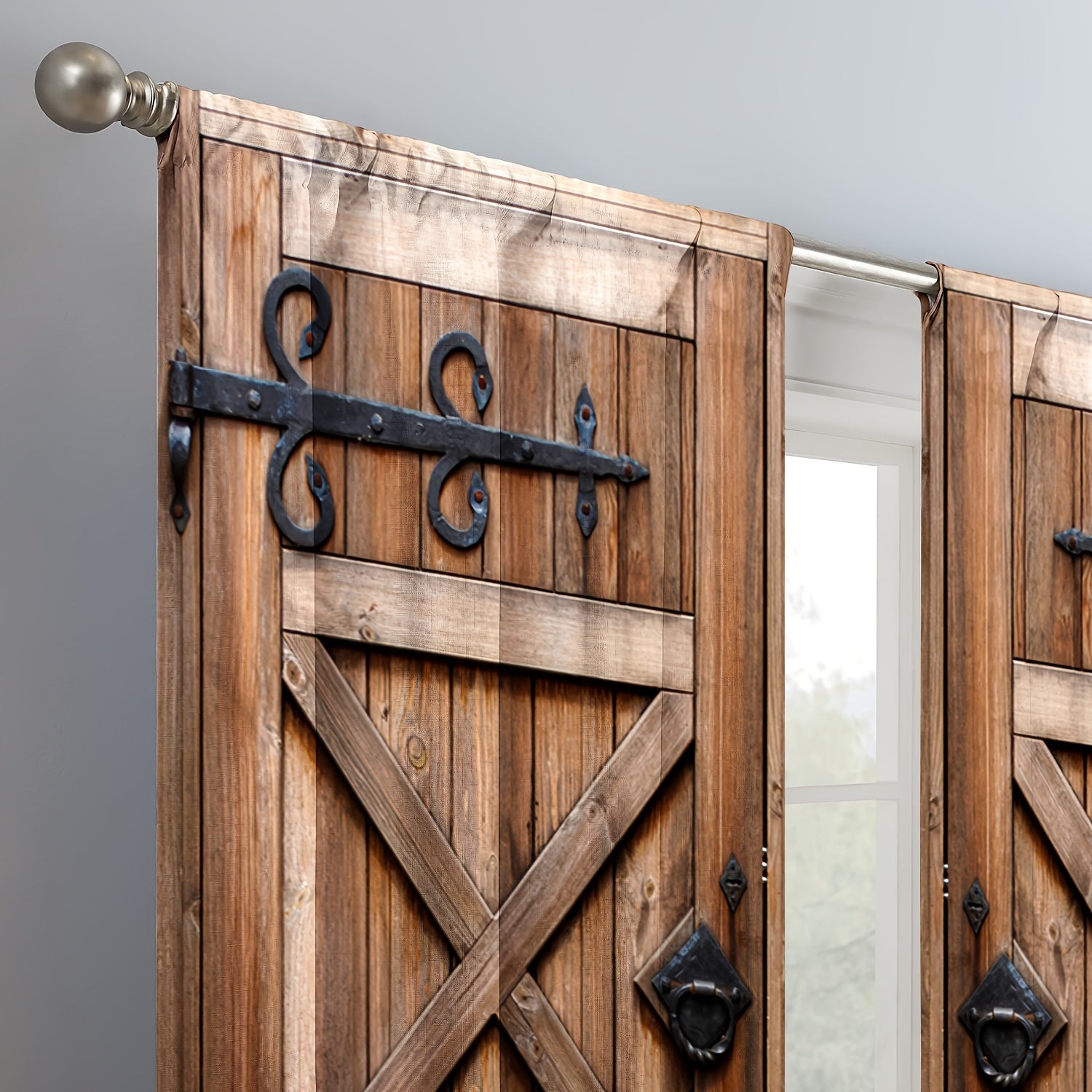 Set of 2 Rustic Wooden Door Printed Curtains for Bedroom Living Room Office Kitchen Window Treatments