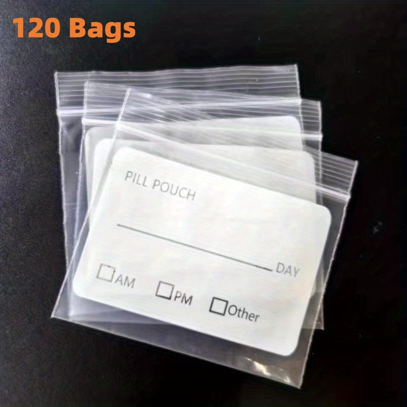 Bolsas organizadoras de pastillas sin BPA, tamaño de viaje, con cierre zip transparente, etiquetas para escribir, 120-500 piezas