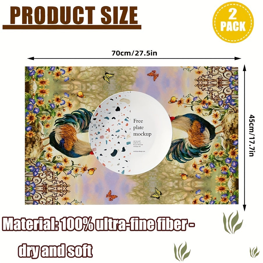 Microfiber Dish Towels Rooster Design Rustic Farmhouse Kitchen Bathroom Cleaning 45x72 cm