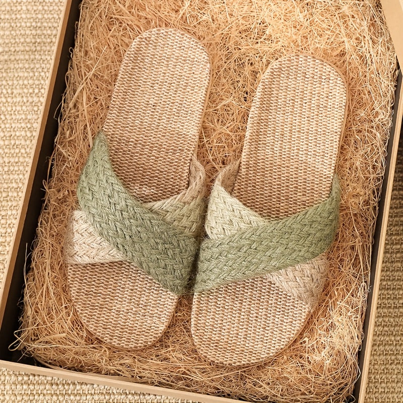 Women's Linen Slip-On House Slippers Non-Slip Indoor Outdoor Shoes Beige Brown Red