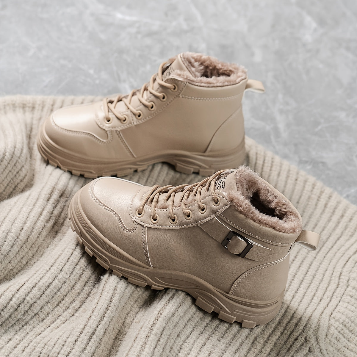 Women's Winter Faux Fur Lined Platform Ankle Boots with Anti-Slip Sole