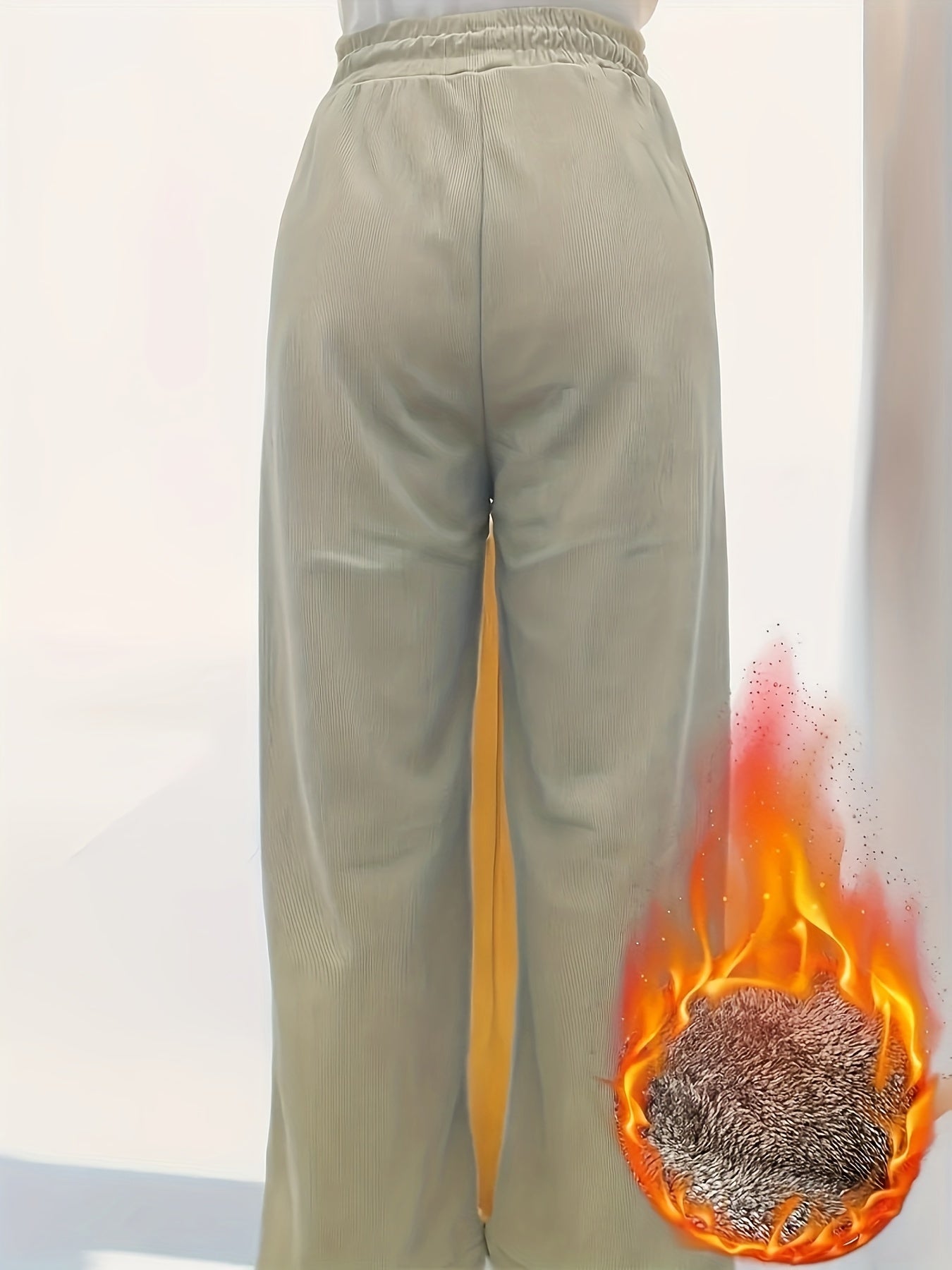 Plus Size Polyester Knit Long Pants Warm Fleece-Lined Corduroy Sweatpants for Autumn/Winter